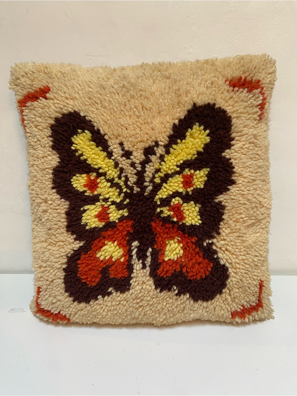 Vintage Butterfly Pillow 60s 70s 15” x 15” embroidered Pillow
